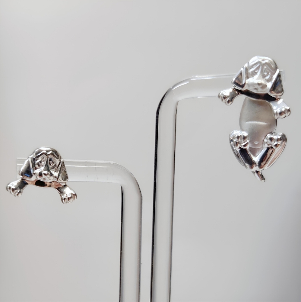 Retired Artisan Sterling Silver Articulated Hound Dog Puppy Post back Earrings - Picture 3 of 10